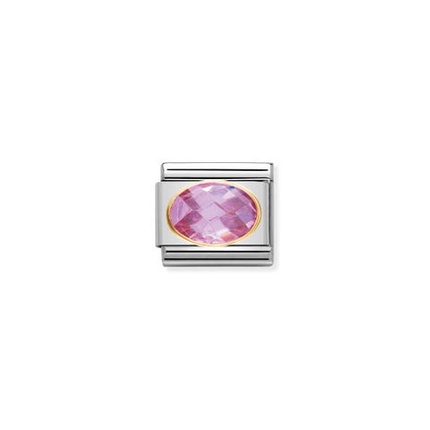 Composable Classic Link with pink and faceted Stones Link in bonded yellow gold and coloured Cubic Zirconia