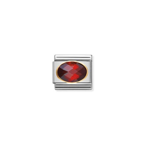 Composable Classic Link with red and faceted Stones Link in bonded yellow gold and coloured Cubic Zirconia