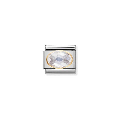 Composable Classic Link with white and faceted Stones Link in bonded yellow gold and coloured Cubic Zirconia