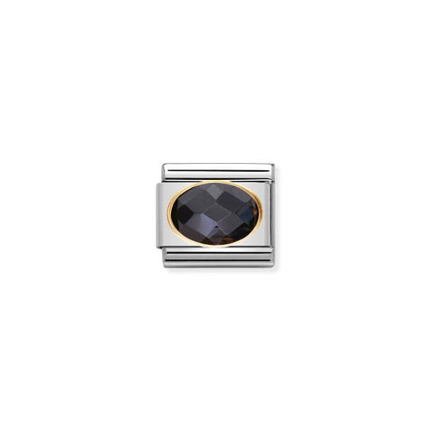 Composable Classic Link with black and faceted Zirconia Link in bonded yellow gold and oval Cubic Zirconia