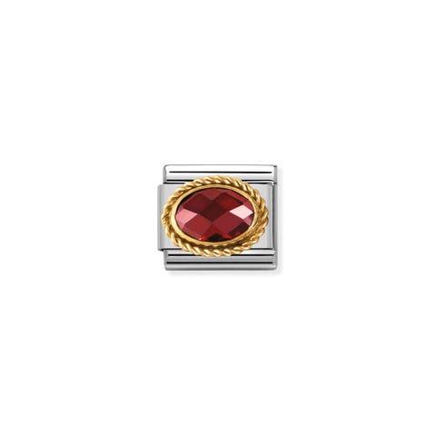 Composable Classic Link in Gold with red and oval Stones Link in bonded yellow gold and faceted Cubic Zirconia