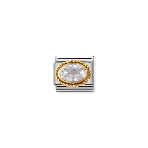 Composable Classic Link in Gold with white and oval Stones Link in bonded yellow gold and coloured Cubic Zirconia