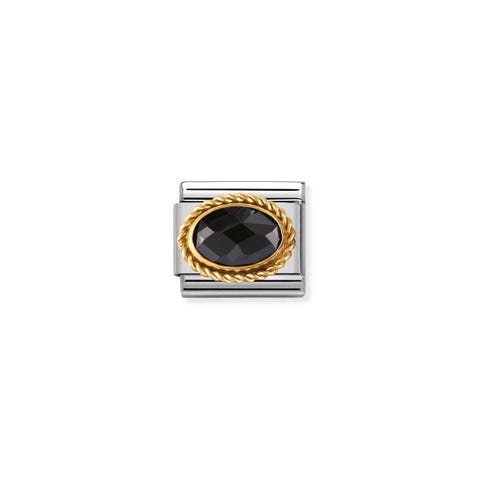 Composable Classic Link in Gold with black and oval Stones Link in bonded yellow gold and oval Cubic Zirconia