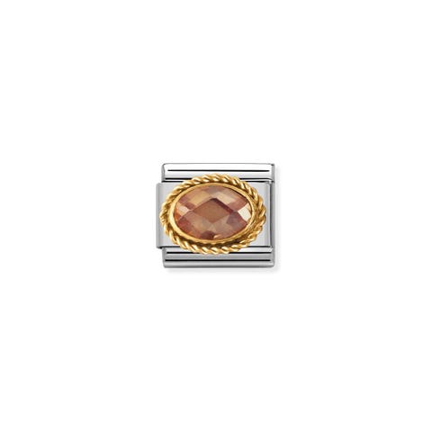 Composable Classic Link in Gold with champagne and oval Stones Link in bonded yellow gold and coloured Cubic Zirconia