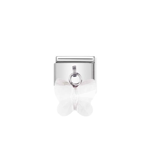 Composable Classic Link with white Butterfly pendant Butterfly Link in stainless steel and Cubic Zirconia