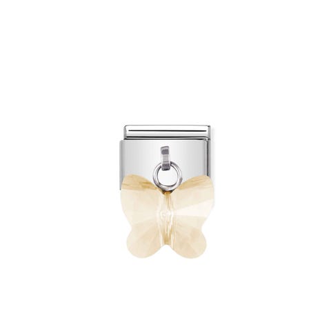 Composable Classic Link with champagne Butterfly pendant Butterfly Link in stainless steel and light brown Crystals Elements