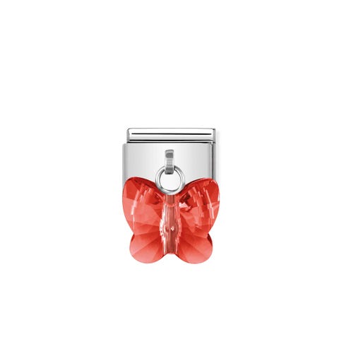 Composable Classic Link with red Butterfly Link in stainless steel with red Butterfly in Crystals Elements