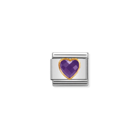 Composable Classic Link mit violettem Herz Link mit Herzsymbol in 750er Gold und Cubic Zirkonia