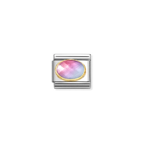 Composable Classic Link, Gold, Pink-Blue stone Stainless Steel Link with yellow bonded gold and stone