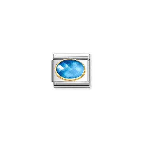Link Composable Classic pierre dégradée bleu et bleu clair Link en acier avec pierre facettée et or jaune