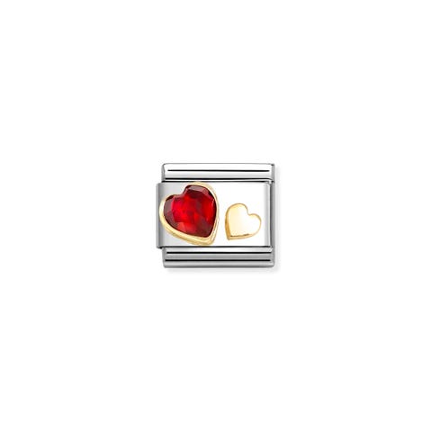 Composable Classic Link, Red CZ and Gold Hearts Link in stainless steel with yellow bonded gold with coloured stones