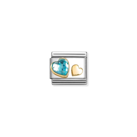 Composable Classic Link, Hearts, Light Blue CZ Stainless steel Link with Light Blue Cubic Zirconia