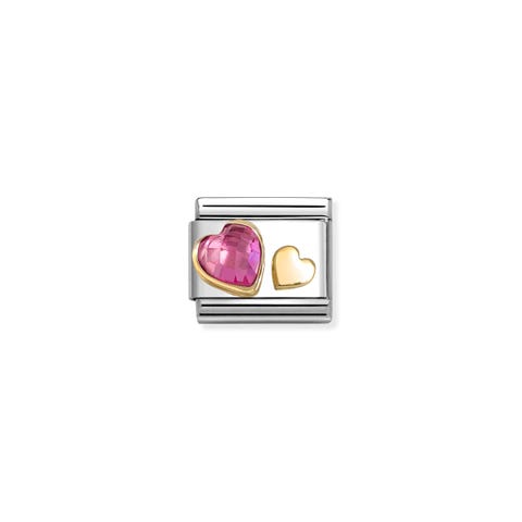 Composable Classic Link, Hearts, Stone, Dark Pink Stainless steel Link with synthetic Dark Pink stone