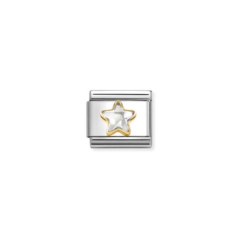 Link Composable Classic étoile oxydes de zirconium Link en acier et or jaune avec étoile oxydes de zirconium blanc