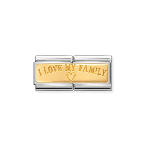Composable Classic Double Link I Love My Family Stainless steel Link with writing in bonded yellow gold