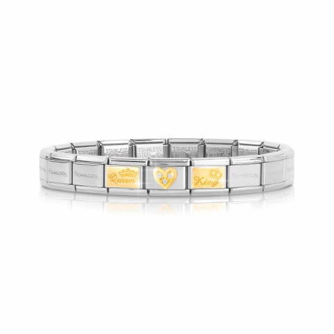 Bracelet Composable Classic Roi et Reine Bracelet avec cœur en Or et Zirconium blancs