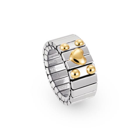 Stretch Ring Gold Points and Heart Stainless steel ring with 18K gold Love symbols