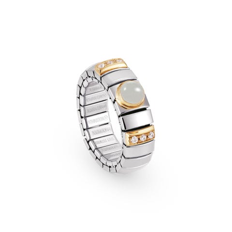 Rozciągliwy pierścionek z kamieniami i cyrkoniami - akwamaryn - błękitny Steel and 18K gold, stone and Cubic Zirconia ring