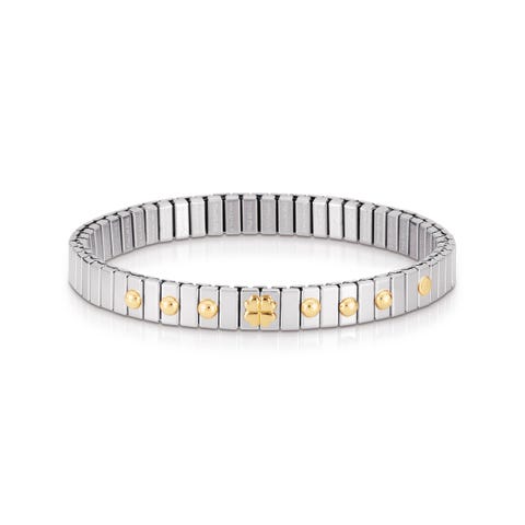 Bracciale estensibile con Quadrifoglio in Oro Bracciale in Acciaio e Oro 750 Simboli Fortuna