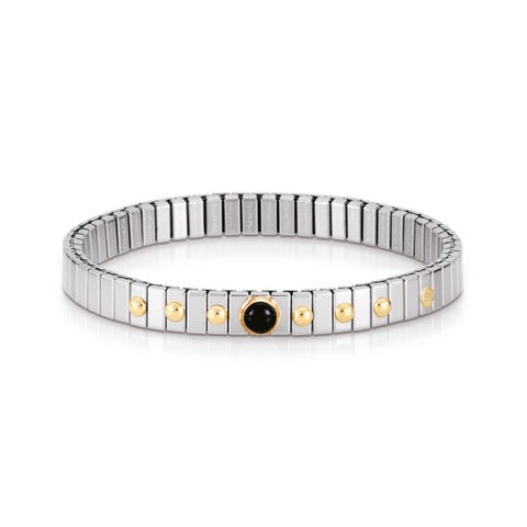 Stretch Bracelet with Natural Hard Stone Stainless steel and gold bracelet with stone