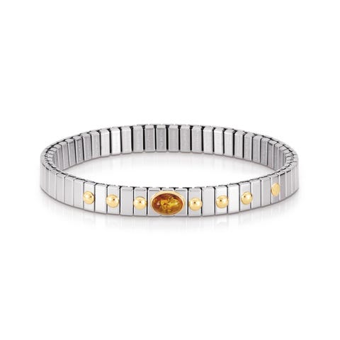 Bracciale estensibile con Pietra dura ovale Bracciale in Acciaio con Pietra dura ovale e Oro 750