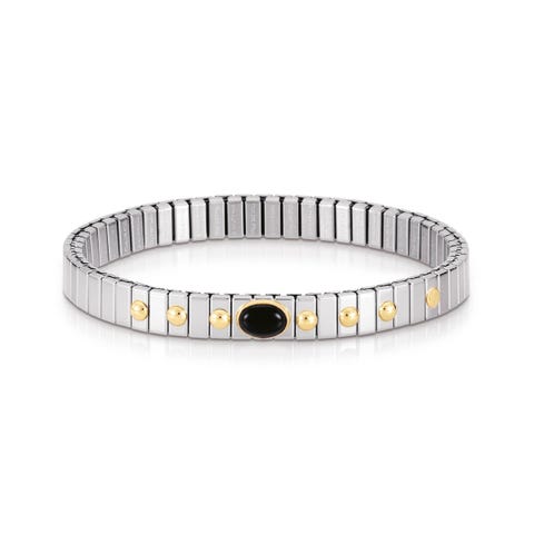Stretch Bracelet with Oval Hard Stone Stainless steel and gold bracelet with oval stone