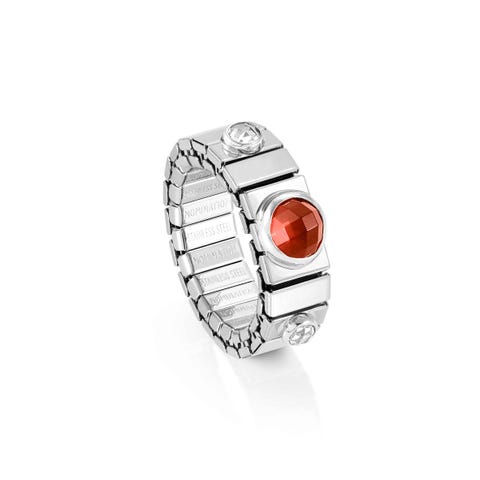 Ring Extension in Edelstahl mit Zirkonia Ring Exklusive Online mit rotem Zirkonia und Silber