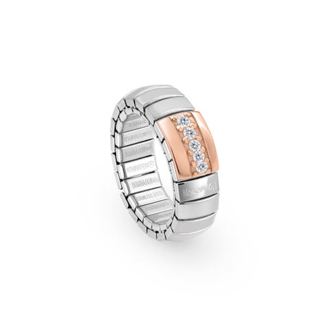 Stretch Ring with Rose Gold white Zirconia Ring in stainless steel and Cubic Zirconia Line