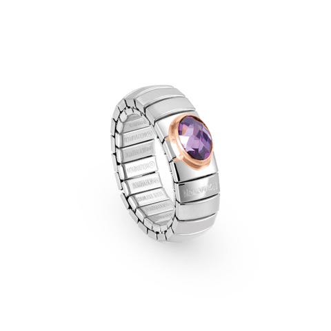 Anello estensibile in Oro rosa e Zircone Anello in Acciaio con Cubic Zirconia sfaccettato