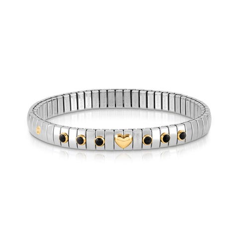 Bracciale Estensibile con 1  Cuore in Oro e Pietre Bracciale in Acciaio con Pietre preziose naturali