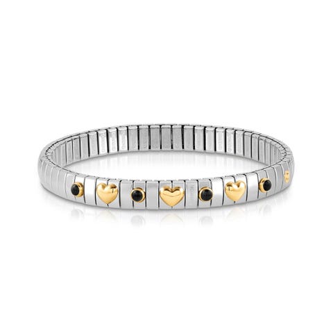 Stretch Bracelet with 3 Gold Hearts and Stones Stainless steel bracelet with natural stones