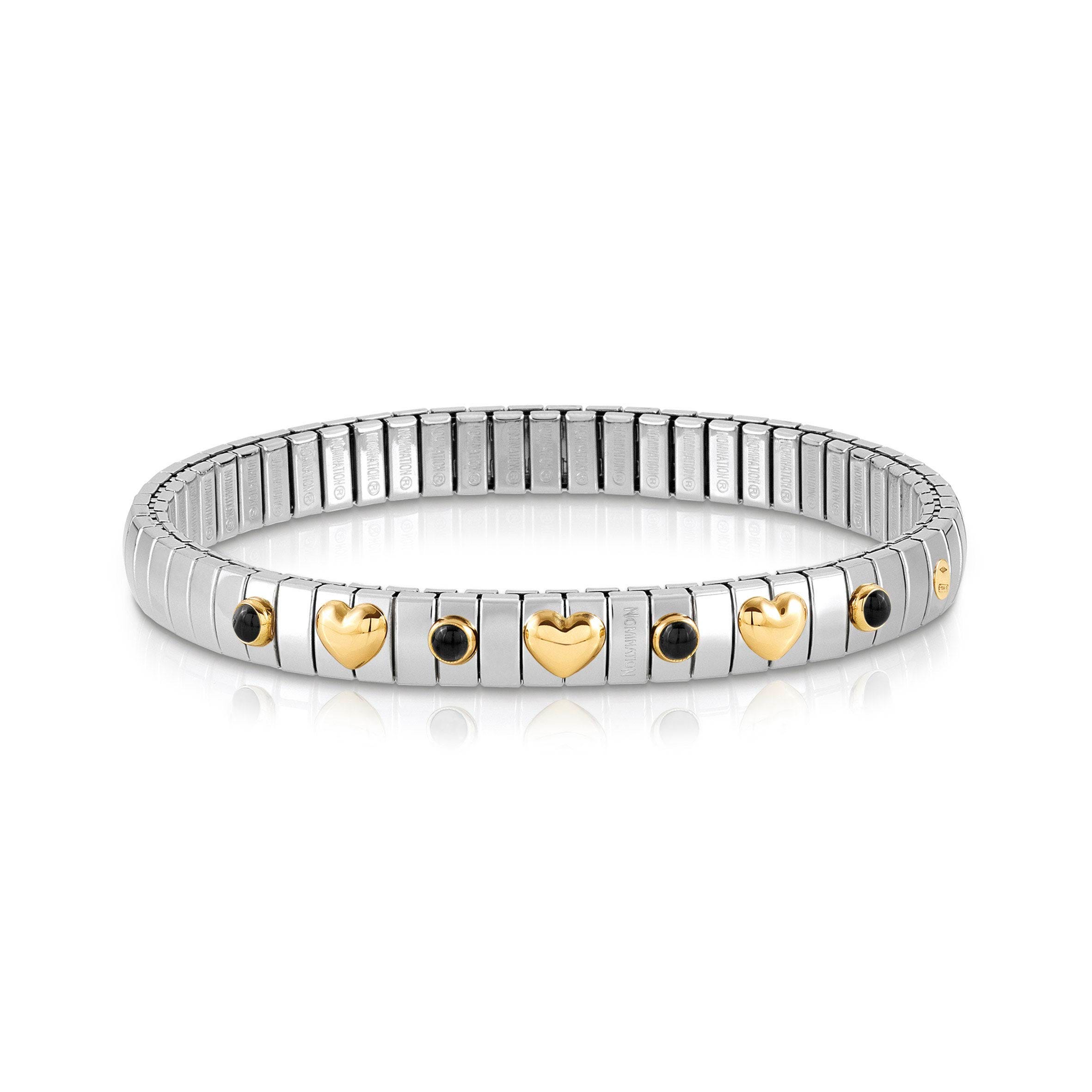 Nomination Bracciale Estensibile con 3 Cuori in Oro e Pietre