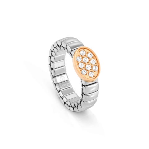 Anello Extension in Acciaio con Ovale e Pietre Anello in Acciaio con simbolo centrale