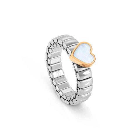 Bague Extension en acier et coeur nacre Bague avec pierre précieuse naturelle