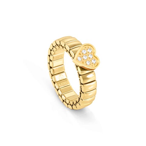 Anello Extension con base colorate e Cuore Anello in Acciaio con Zirconi