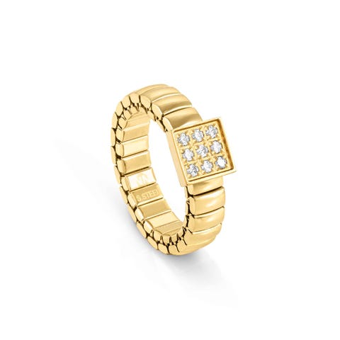 Anillo Extension en PVD amarillo con 1 Cuadrado Anillo en Acero con acabado en PVD y Cubic Zirconia