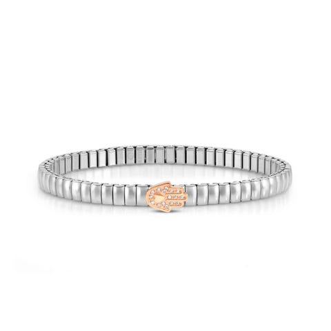 Bracciale Extension in Acciaio con Mano di Fatima Bracciale con Pietre bianche