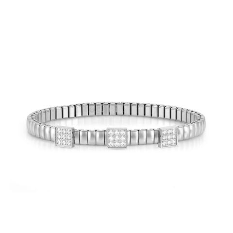 Extension bracelet in stainless steel with 3 Squares Stainless steel bracelet with white stones
