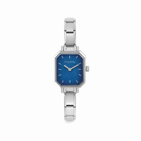 Composable Watch with Blue Glitter Dial Personalisable watch in stainless steel with coloured dial