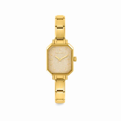 Composable Watch with Gold Glitter Dial Personalisable watch in gold with coloured dial
