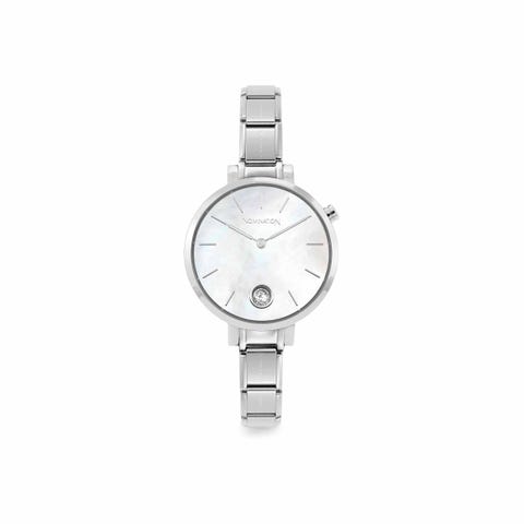 Composable watch Mother of Pearl, Cubic Zirconia Stainless steel Watch with round clock face