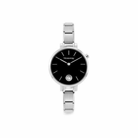 Reloj Composable Negro con Circonitas Reloj en Acero con caja redonda