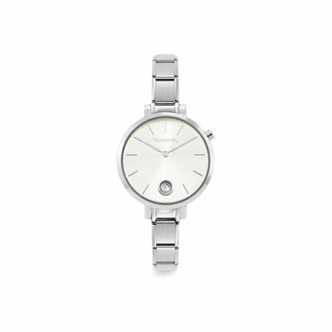 Composable watch with Cubic Zirconia Stainless steel watch with Sunray Silver clock face