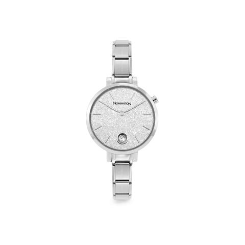 Composable watch Glitter CZ Dial Stainless steel watch, round dial and Cubic Zirconia