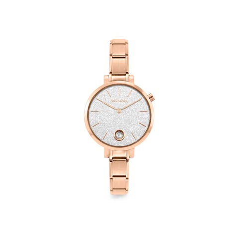 Composable Rosegold watch, Glitter and stones Composable Rosegold watch with Silver Glitter