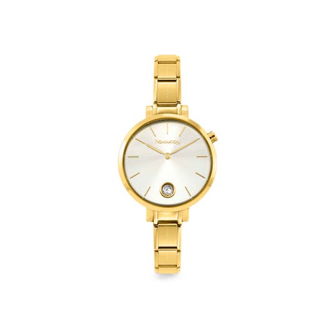 Montre Composable Or avec Zircon Montre avec cadran Silver et finition Or jaune