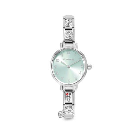 Time Watch, Sunray Sage Green Oval Dial, 4 Decorated Links on strap Watch to personalise with Composable Links with sterling silver and CZ