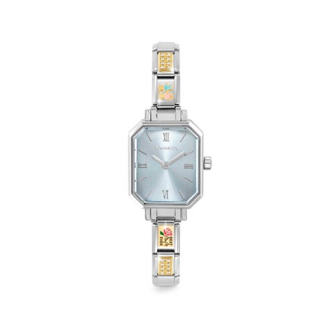 Time Watch, Sunray Sky Blue Dial, 4 Decorated Links on strap Watch to personalise with bonded yellow gold Composable Links dedicated to Mums