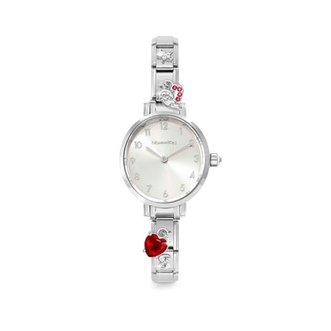 Time Collection Round Watch, Sunray Silver dial, watch strap with 4 Decorated Links Time Watch with Round Dial with central CZ, can be personalised