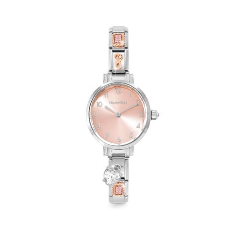 Time Collection Oval Watch, Sunray Pink dial, watch strap with 4 Decorated Links Time Watch with Link in bonded rosegold, can be personalised